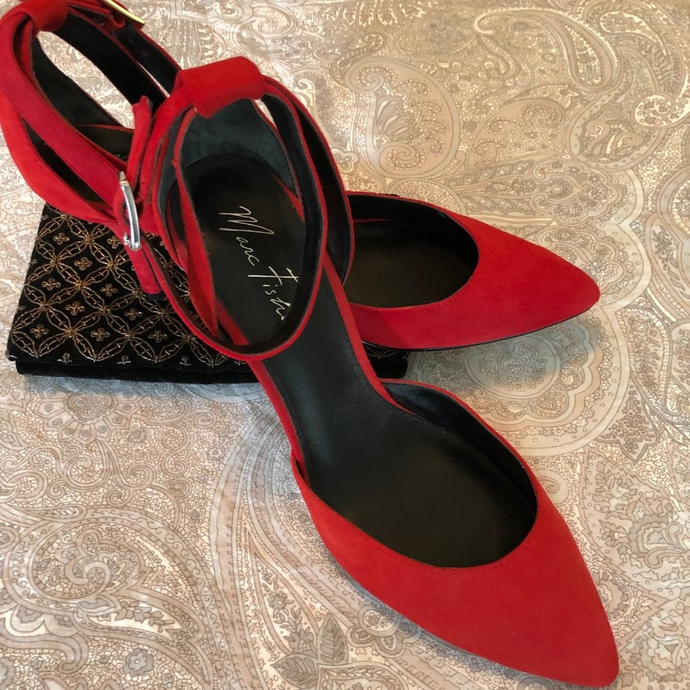 Marc Fisher RED Sueded Ankle Strap Heels, Sz 10M